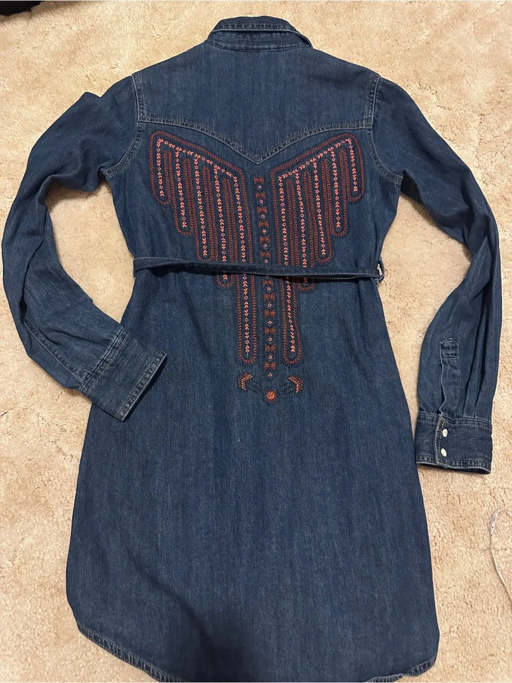 Wrangler Dark Blue Denim Long-Sleeve Embroidered Shirt Dress S - Picture 6 of 9